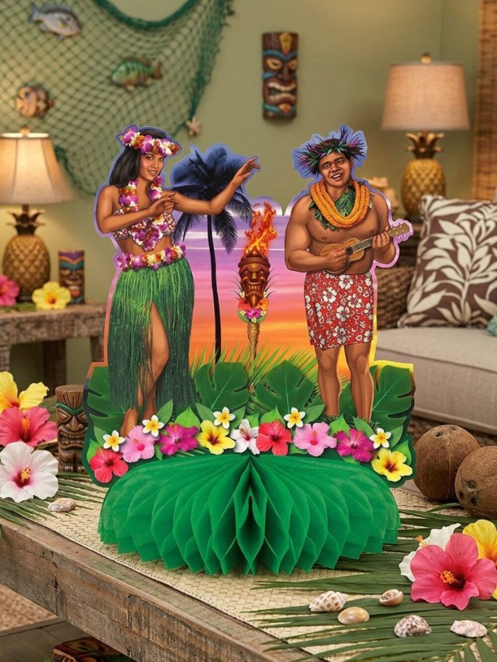 Forum Novelties Hawaiian Luau Centerpiece - 10" Honeycomb Table Decor - New